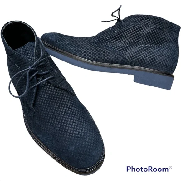 Patterned navy blue suede lace-up Chukka boot Made in Italy Bugatchi 10 Navyboot Italy Navy Blue Leather Wingtip Chukka Boots Men 7  main image 3